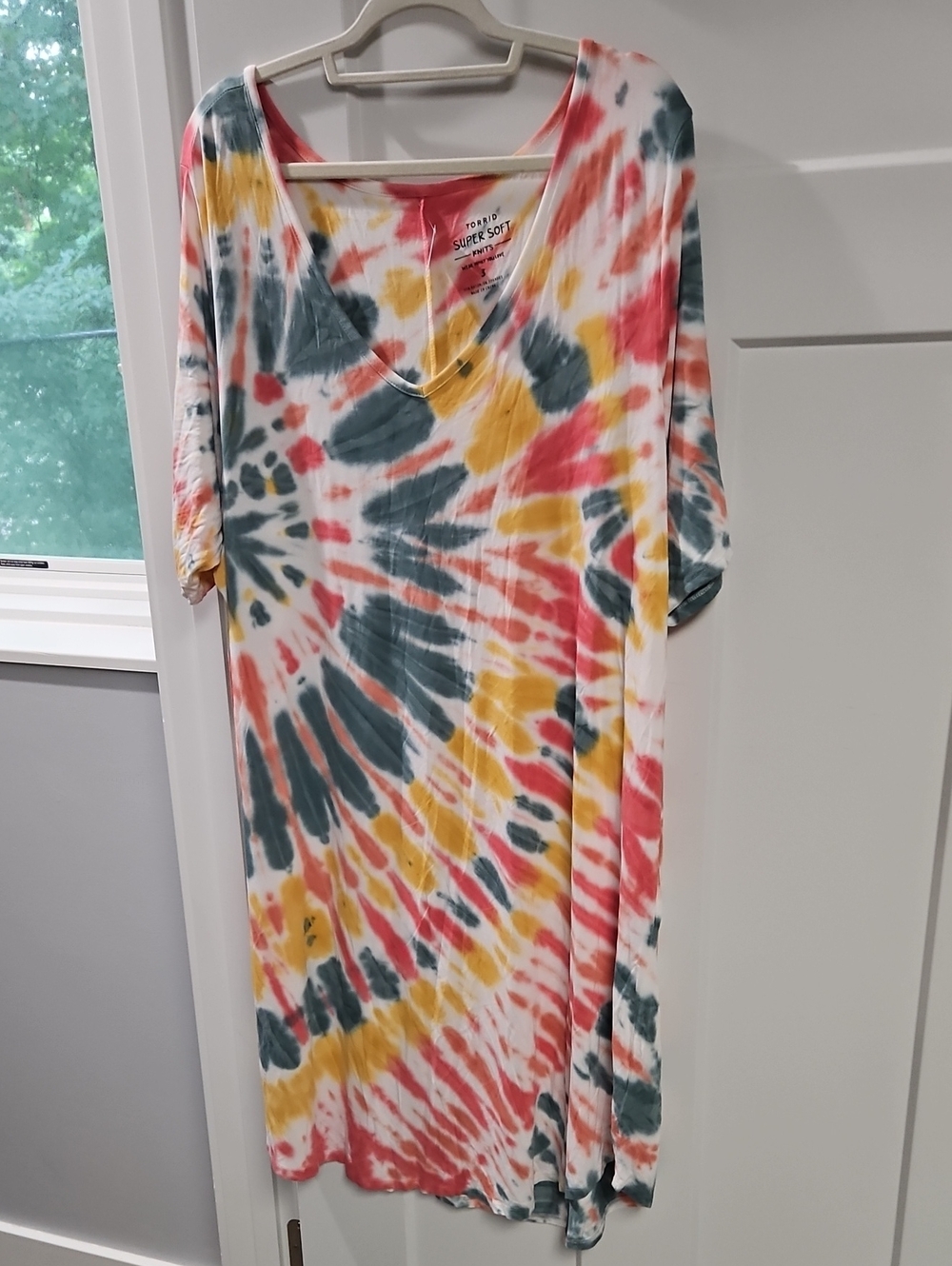 torrid Tie-Dye V-Neck Midi Dress - Coral, Mustard & Teal